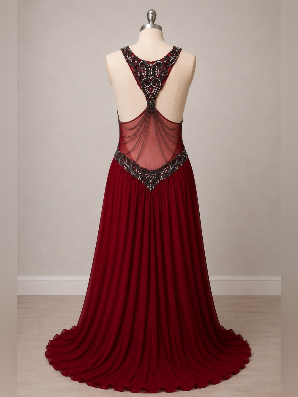 COYA Deep Red Beaded Gothic Gown NWT Vegas Mob Wife Formal Dress M - Picture 2 of 16